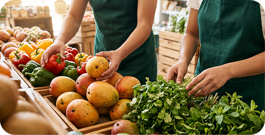 Customer selecting fresh produce